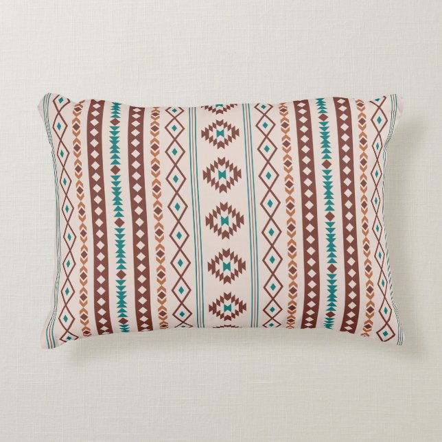 Aztec Rusts Blauwgroen Cream Mixed Motifs V Patter Accent Kussen (Voorkant)