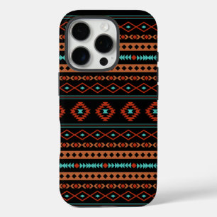 Aztec Rusts Blauwgroen zwarte gemengde motieven iPhone 16 Pro Hoesje
