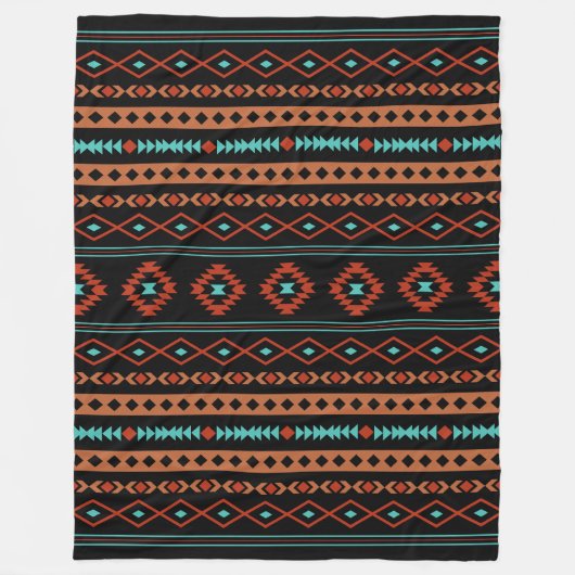 Aztec Rusts Blauwgroen zwarte gemengde motieven Fleece Deken (Voorkant)