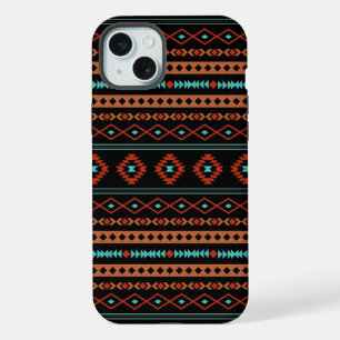 Aztec Rusts Blauwgroen zwarte gemengde motieven iPhone 15 Plus Case