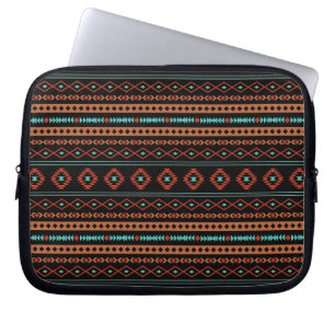 Aztec Rusts Blauwgroen zwarte gemengde motieven Laptop Sleeve