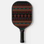 Aztec Rusts Blauwgroen zwarte gemengde motieven Pickleball Paddle (Voorkant)