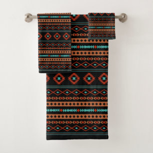 Aztec Rusts Blauwgroen zwarte gemengde motieven RP Bad Handdoek