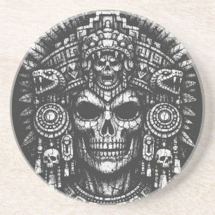 Aztec Schedel Hoofdtooi door BurnsInHell Zandsteen Onderzetter