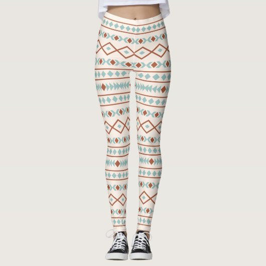 Aztec Shapes LG Pattern Rust Blauwgroen Cream Leggings (Voorkant)