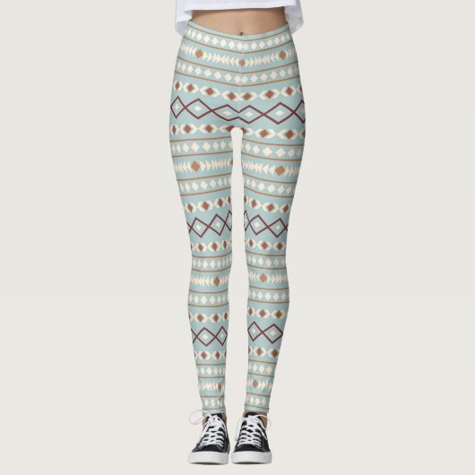 Aztec Shapes LG Pattern Rusts Cream Blauwgroen-Blu Leggings (Voorkant)
