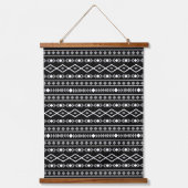 Aztec Shapes Patroon Grijs Wit Zwart Hangend Wandkleed (Voorkant)