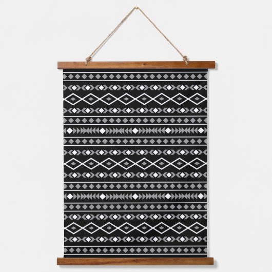Aztec Shapes Patroon Grijs Wit Zwart Hangend Wandkleed (Voorkant)