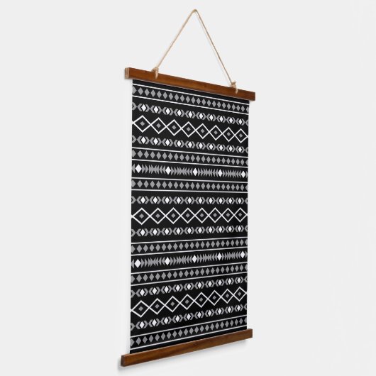 Aztec Shapes Patroon Grijs Wit Zwart Hangend Wandkleed (Gebogen)
