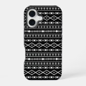 Aztec Shapes Patroon Grijs Wit Zwart iPhone 16 Hoesje (Achterkant)