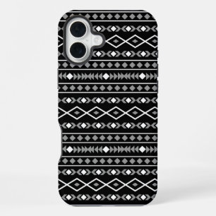 Aztec Shapes Patroon Grijs Wit Zwart iPhone 16 Plus Hoesje