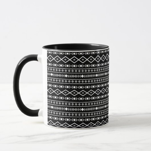 Aztec Shapes Patroon Grijs Wit Zwart Mok (Links)