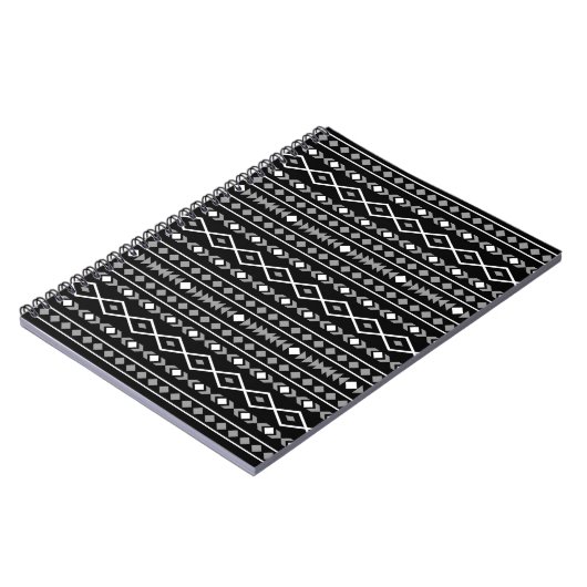 Aztec Shapes Patroon Grijs Wit Zwart Notitieboek (Linkerzijde)