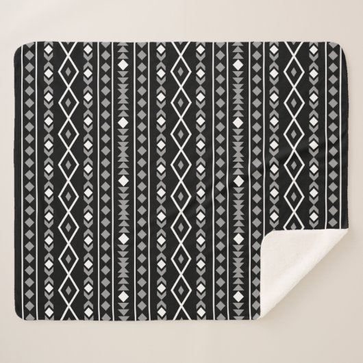 Aztec Shapes Patroon Grijs Wit Zwart Sherpa Deken (Voorkant (horizontaal))