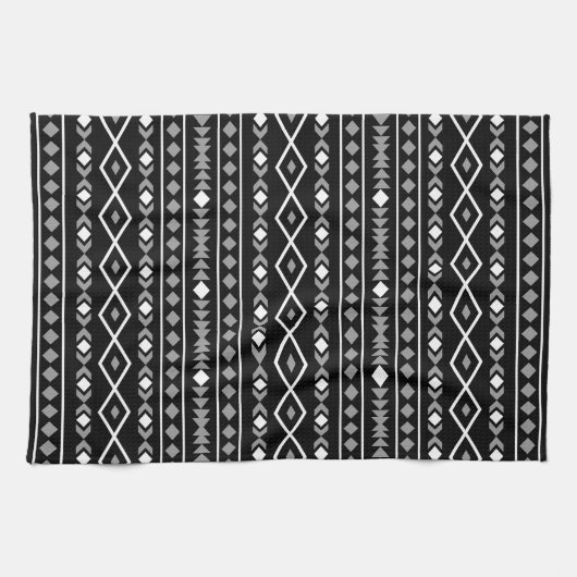 Aztec Shapes Patroon Grijs Wit Zwart Theedoek (Horizontaal)