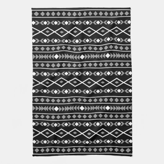 Aztec Shapes Patroon Grijs Wit Zwart Theedoek (Verticaal)
