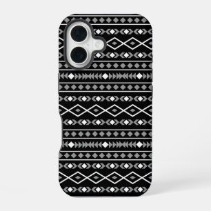 Aztec Shapes Patroon Wit Grijs Zwart iPhone 16 Hoesje