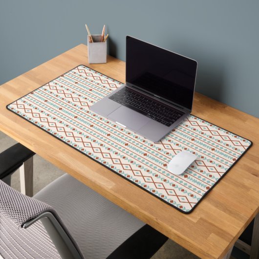 Aztec Shapes Pattern Rust Blauwgroen Cream Bureaumat (Kantoor 2)