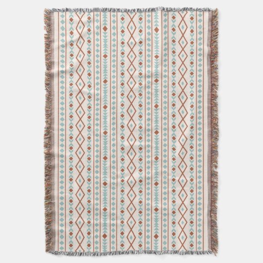 Aztec Shapes Pattern Rust Blauwgroen Cream Deken (Voorkant Verticaal)