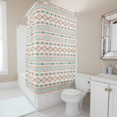 Aztec Shapes Pattern Rust Blauwgroen Cream Douchegordijn (In situ)