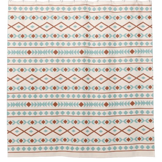 Aztec Shapes Pattern Rust Blauwgroen Cream Douchegordijn (Voorkant)