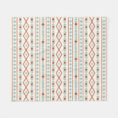 Aztec Shapes Pattern Rust Blauwgroen Cream Fleece Deken (Voorkant (Horizontaal))