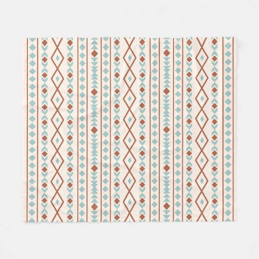 Aztec Shapes Pattern Rust Blauwgroen Cream Fleece Deken (Voorkant (Horizontaal))