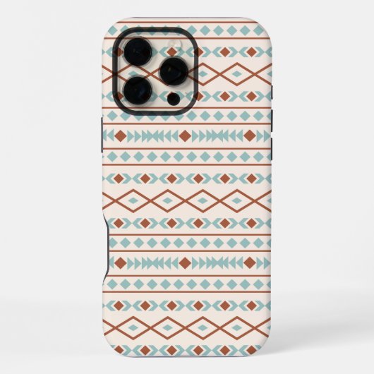 Aztec Shapes Pattern Rust Blauwgroen Cream iPhone Hoesje (Achterkant)