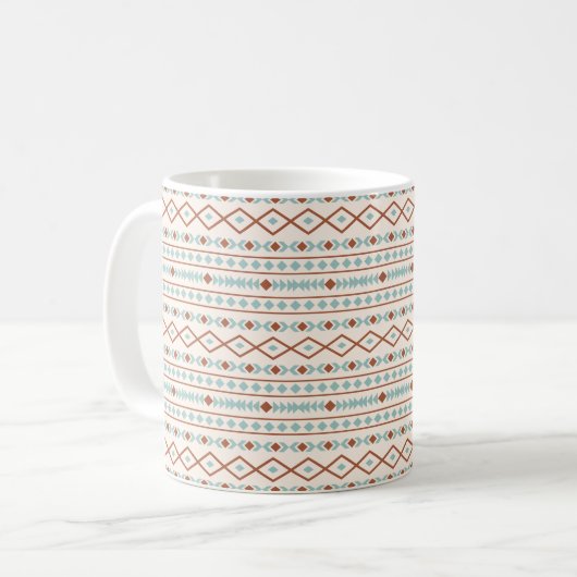 Aztec Shapes Pattern Rust Blauwgroen Cream Koffiemok (Voorkant links)