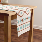 Aztec Shapes Pattern Rust Blauwgroen Cream Korte Tafelloper (Voorbeeld)
