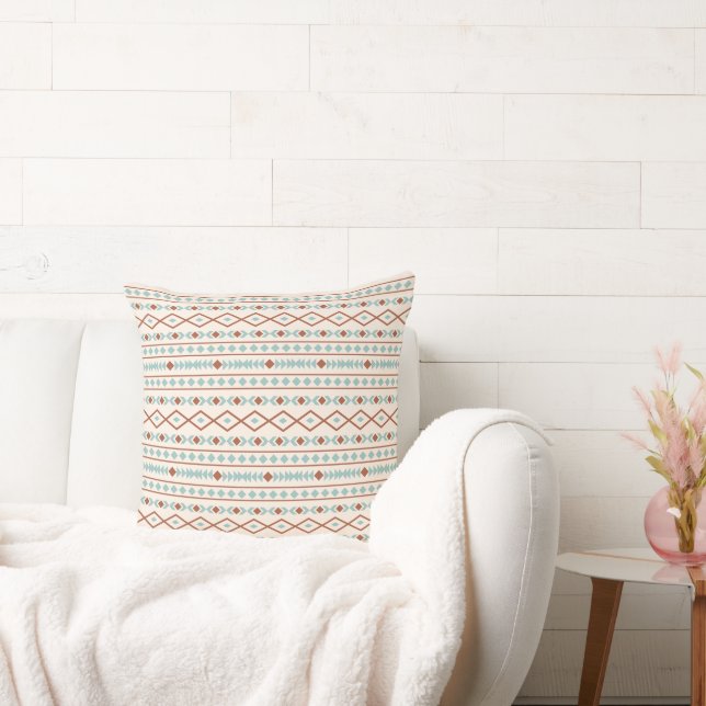 Aztec Shapes Pattern Rust Blauwgroen Cream Kussen (Bank)