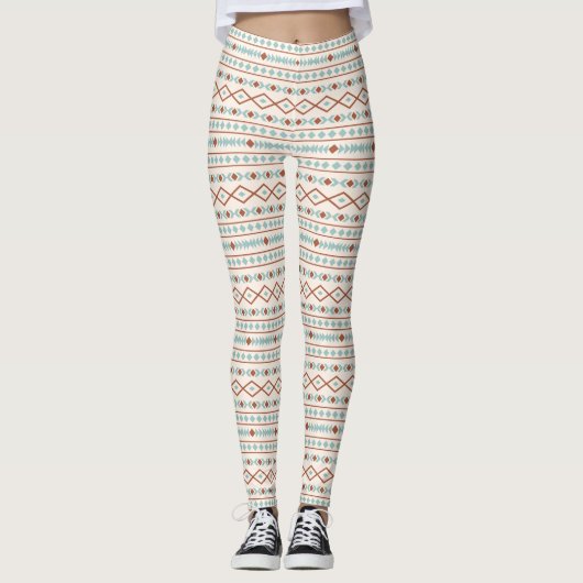 Aztec Shapes Pattern Rust Blauwgroen Cream Leggings (Voorkant)