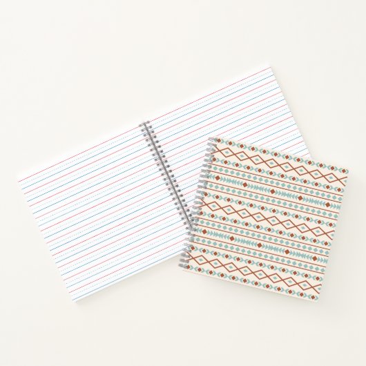 Aztec Shapes Pattern Rust Blauwgroen Cream Notitieboek (Binnen)
