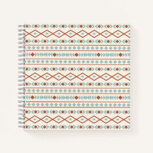 Aztec Shapes Pattern Rust Blauwgroen Cream Notitieboek