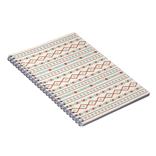 Aztec Shapes Pattern Rust Blauwgroen Cream Notitieboek (Rechterzijde)