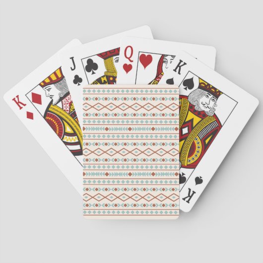 Aztec Shapes Pattern Rust Blauwgroen Cream Pokerkaarten (Achterkant)