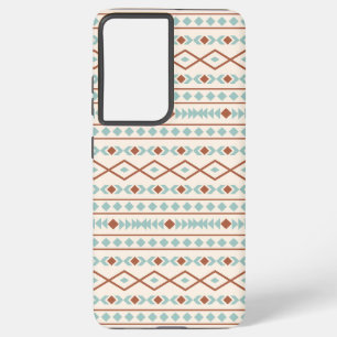 Aztec Shapes Pattern Rust Blauwgroen Cream Samsung Galaxy Hoesje