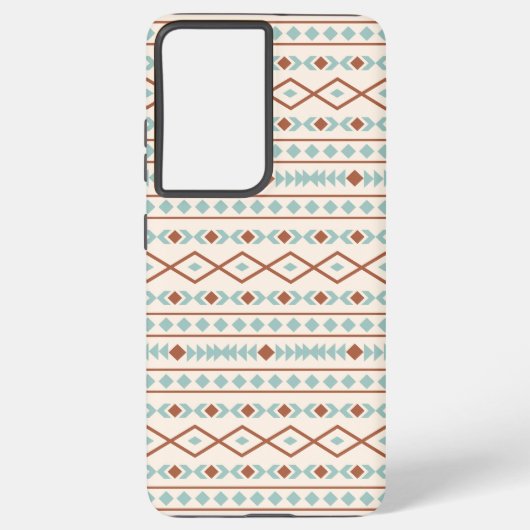 Aztec Shapes Pattern Rust Blauwgroen Cream Samsung Galaxy Hoesje (Achterkant)