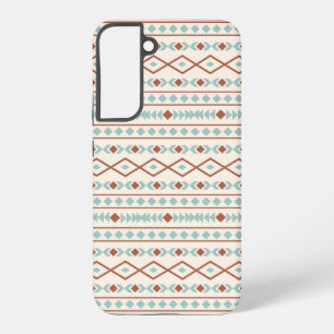 Aztec Shapes Pattern Rust Blauwgroen Cream Samsung Galaxy Hoesje