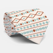 Aztec Shapes Pattern Rust Blauwgroen Cream Stropdas (Opgerold)