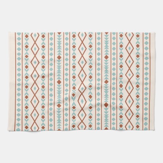 Aztec Shapes Pattern Rust Blauwgroen Cream Theedoek (Horizontaal)