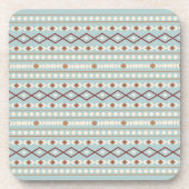 Aztec Shapes Pattern Rusts Cream Blauwgroen-Blue Bier Onderzetter (Voorkant)