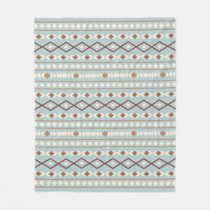 Aztec Shapes Pattern Rusts Cream Blauwgroen-Blue Fleece Deken