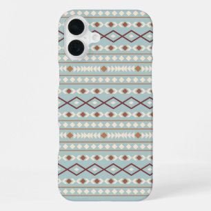 Aztec Shapes Pattern Rusts Cream Blauwgroen-Blue iPhone 16 Plus Hoesje