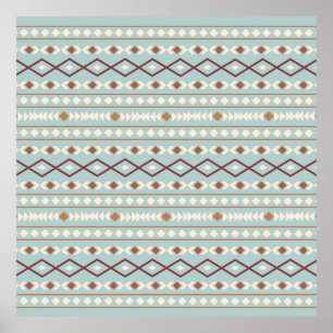 Aztec Shapes Pattern Rusts Cream Blauwgroen-Blue Poster