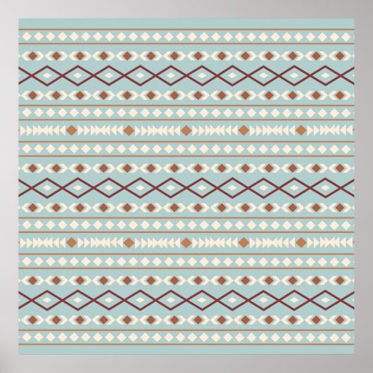 Aztec Shapes Pattern Rusts Cream Blauwgroen-Blue Poster (Voorkant)