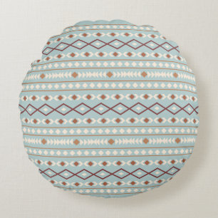 Aztec Shapes Pattern Rusts Cream Blauwgroen-Blue Rond Kussen