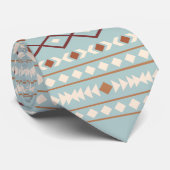 Aztec Shapes Pattern Rusts Cream Blauwgroen-Blue Stropdas (Opgerold)