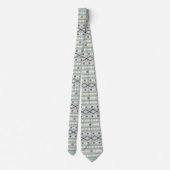 Aztec Shapes Pattern Rusts Cream Blauwgroen-Blue Stropdas (Achterkant)