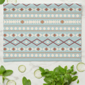 Aztec Shapes Pattern Rusts Cream Blauwgroen-Blue Theedoek (Gevouwen)